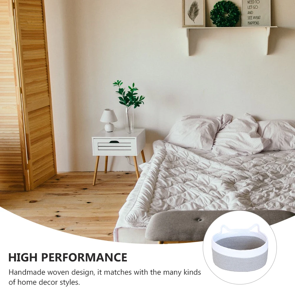 

Cotton Thread Basket Foldable Storage Home ganizer Light Grey Bedroom Living Room Container Cat Nest