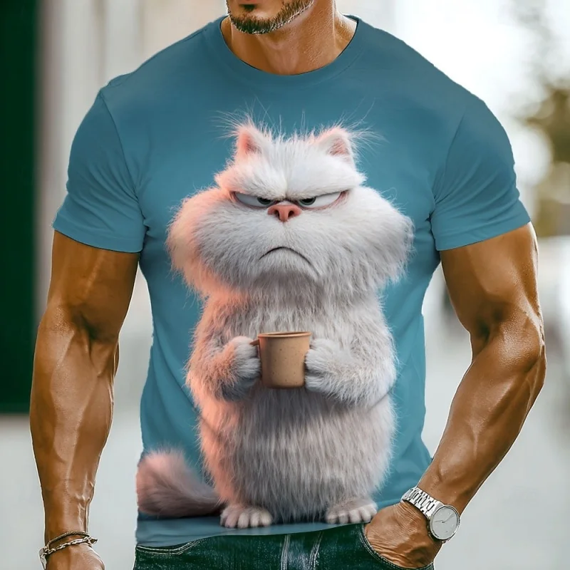 3D Printed Cartoon Cat Coffee Dog On Toilet T Shirt For Men Funny Animal Pattern T-Shirts Summer Fashion O-Neck Short Sleeve Tee