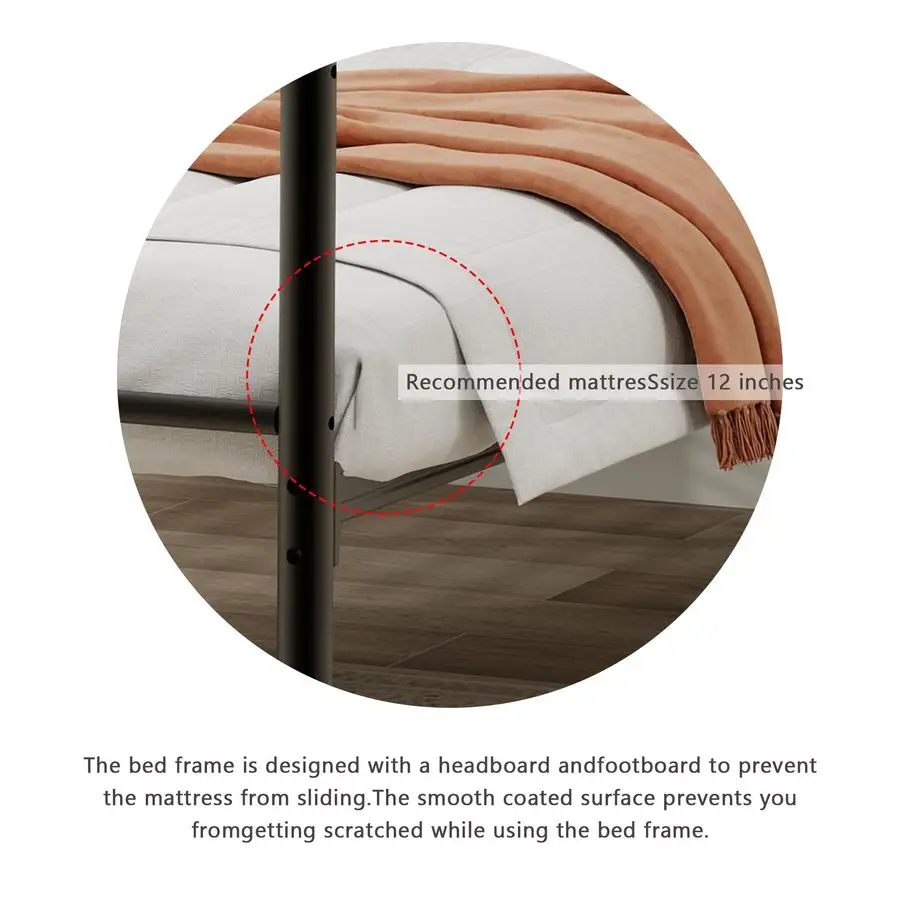 Platform Full Bed Frame with Headboard Sturdy Steel Slats Support No Box Spring Needed Easy Assembly Black