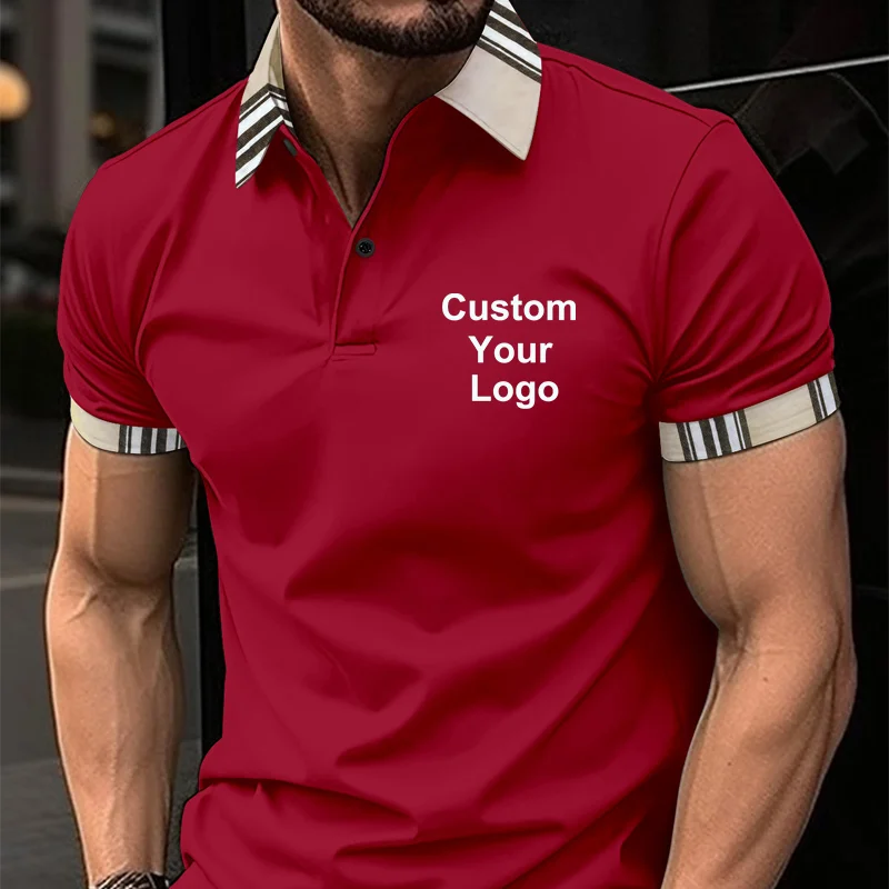 Fashion Men\'s Custom Your Logo Polo Shirt T-Shirt Top Summer Short Sleeve Polo Shirt Tee Casual Male Clothes