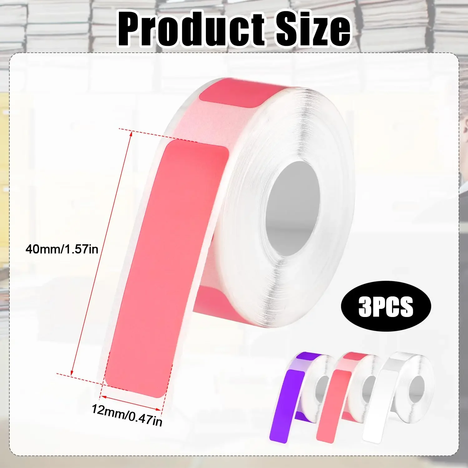 3PCS 12x40mm Label Printe Paper Waterproof Anti-Oil Printing Label Price Pure Color Scratch-Resistant Label Sticker Tapes