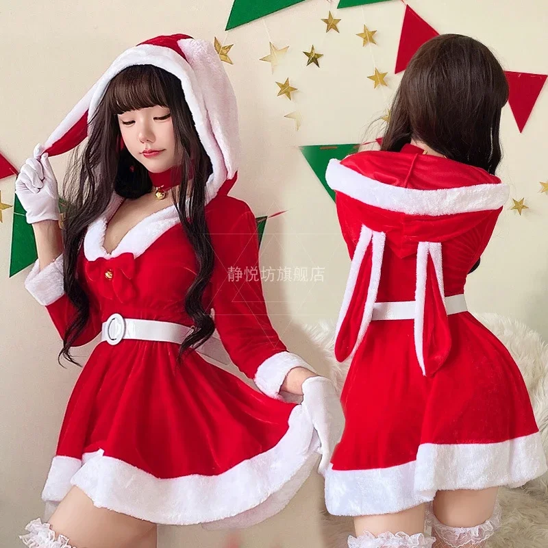 Christmas Cosplay Costume Santa Claus Butterfly Red Cute Bunny Girl Rabbit Outfit Disfraz Role Play Xmas Party Set Anime Clothes