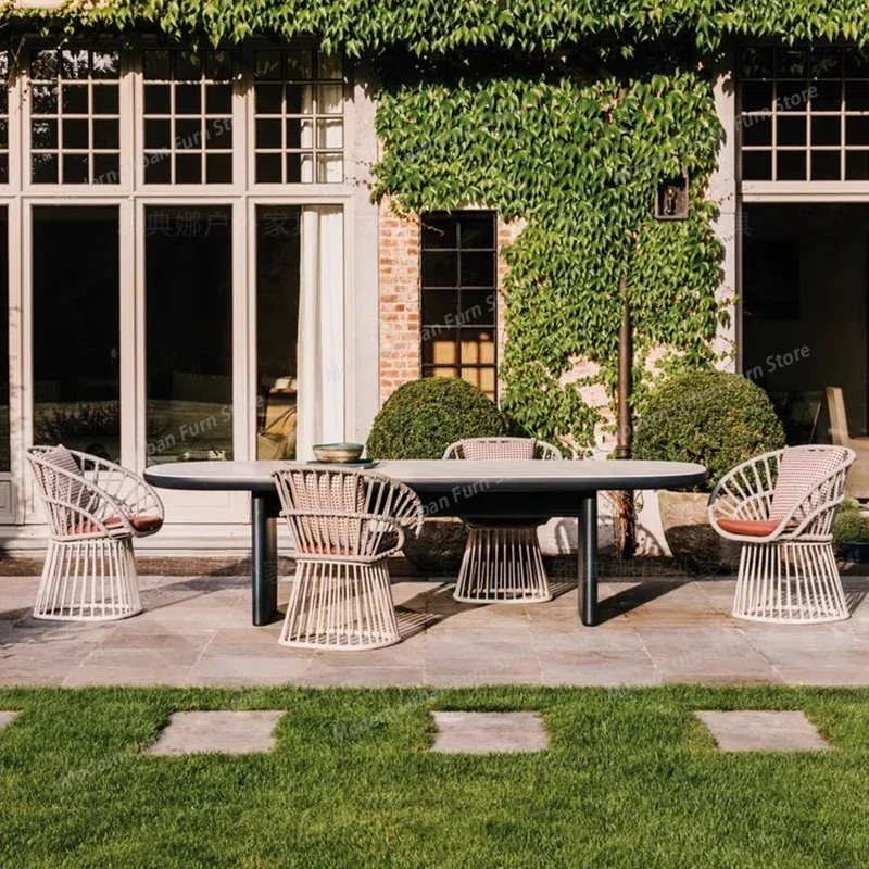 

Наборы садовой мебели из натурального ротанга в ретро-стиле, водонепроницаемые, в скандинавском стиле, для заднего двора, итальянские декоративные элементы для сада