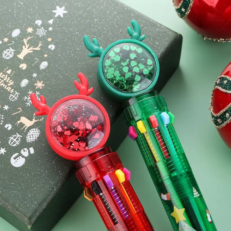 Cute Christmas Santa Claus 10 Colors Ballpoint Pen Kawaii Retractable Rollerball Pen Gifts School Offices Stationery Accessories