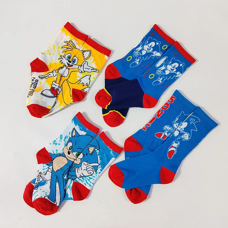 4 Anime Supersonic Socks Summer Cartoon Knitted Cotton 7-12 Years Old Children's Socks Fashion Trend Mid-Tube Socks Direct Sales