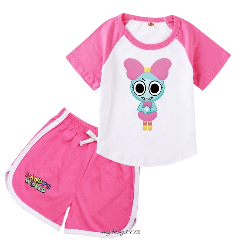 New Dandys World Sets Cosplay Costume Kids Clothes Baby Girls Short Sleeve T-shirt Shorts 2pcs Set Boys Outfits Birthday Gift