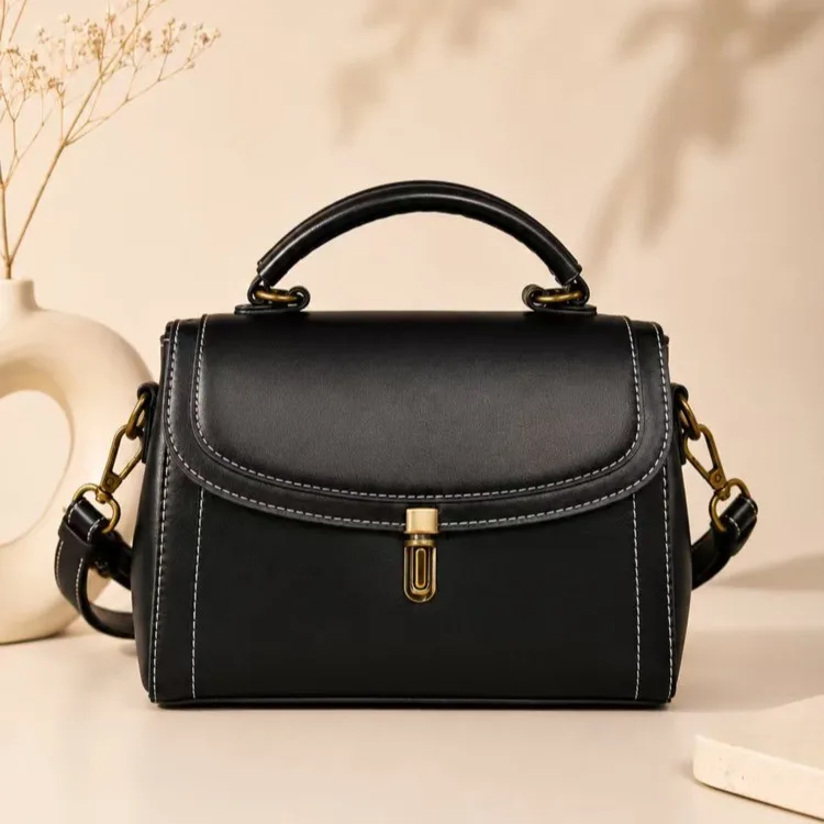 Vintage Messenger Bag Cowhide Coffee Leather Handbags Minimalist Square Crossbody Bags Women Female Luxury Bag