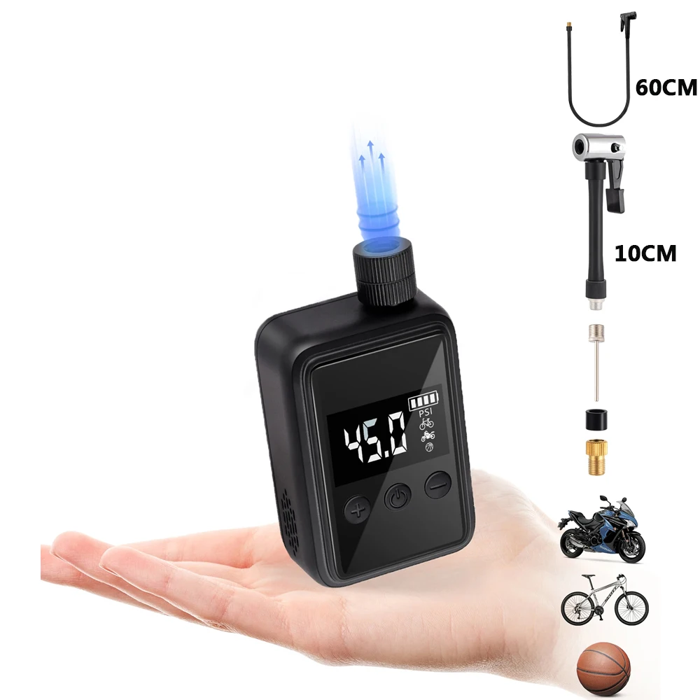 Mini Bike Pump Electric Portable Bicycle Pump, 120 PSI Tire Pump with Digital PSI Pressure Gauge, Tire Inflator Bike Air Pump