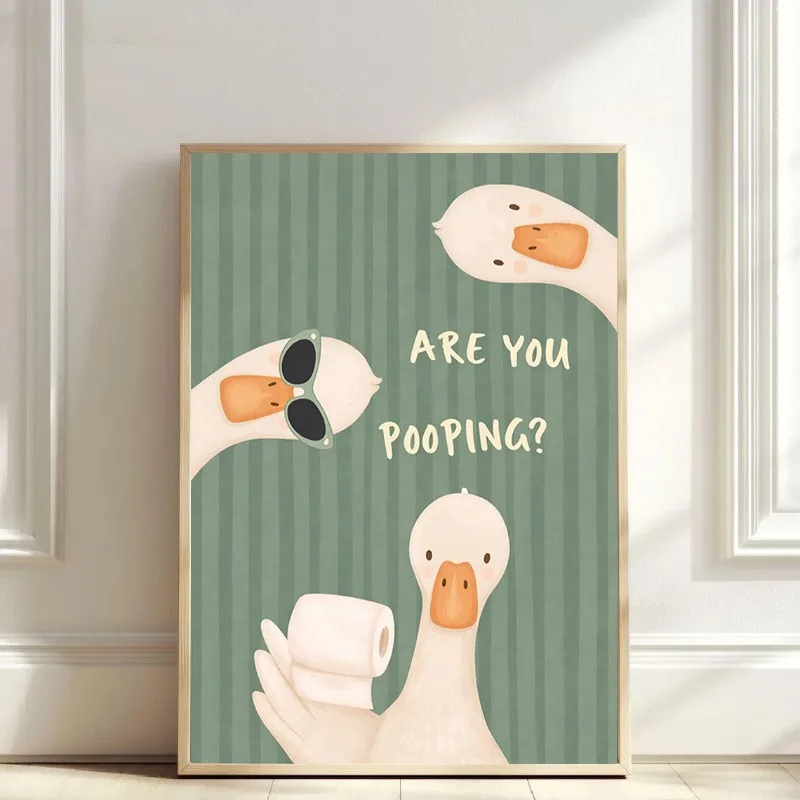 Duck Bathroom Poster - Frameless Modern Toilet Paper Wall Art for Decorative Paintings in Rooms and Living Rooms