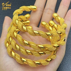 ANIID Dubai Luxury 24K Gold Color Bride Cuff Bangle for Lady Ethiopian Wedding Indian Bracelet Arabic Hand Jewelry Party Gifts