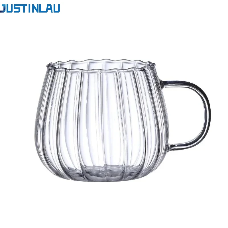 JUSTINLAU 400 ml Hohe Borosilikatglas Kaffeetassen Kreative Gestreifte Becher Frühstück Milch Tasse Kürbis Tassen Home Office Drink