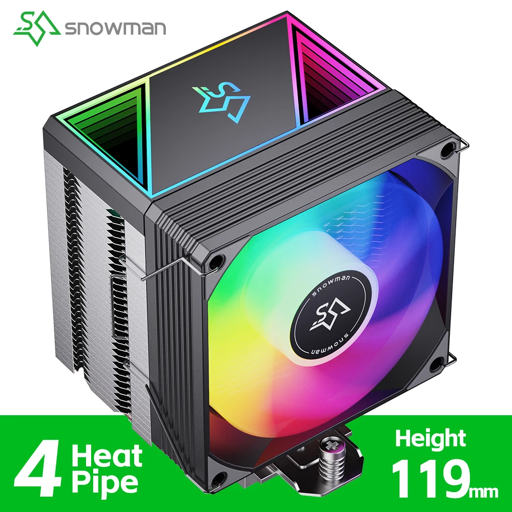 Enfriador de CPU SNOWMAN MX94-V4-SE con 4 tubos de calor, ventiladores RGB PWM para PC, compatible con Intel LGA1851, 1700, 1200, 1151, X99, 2011 y AMD AM5, AM4