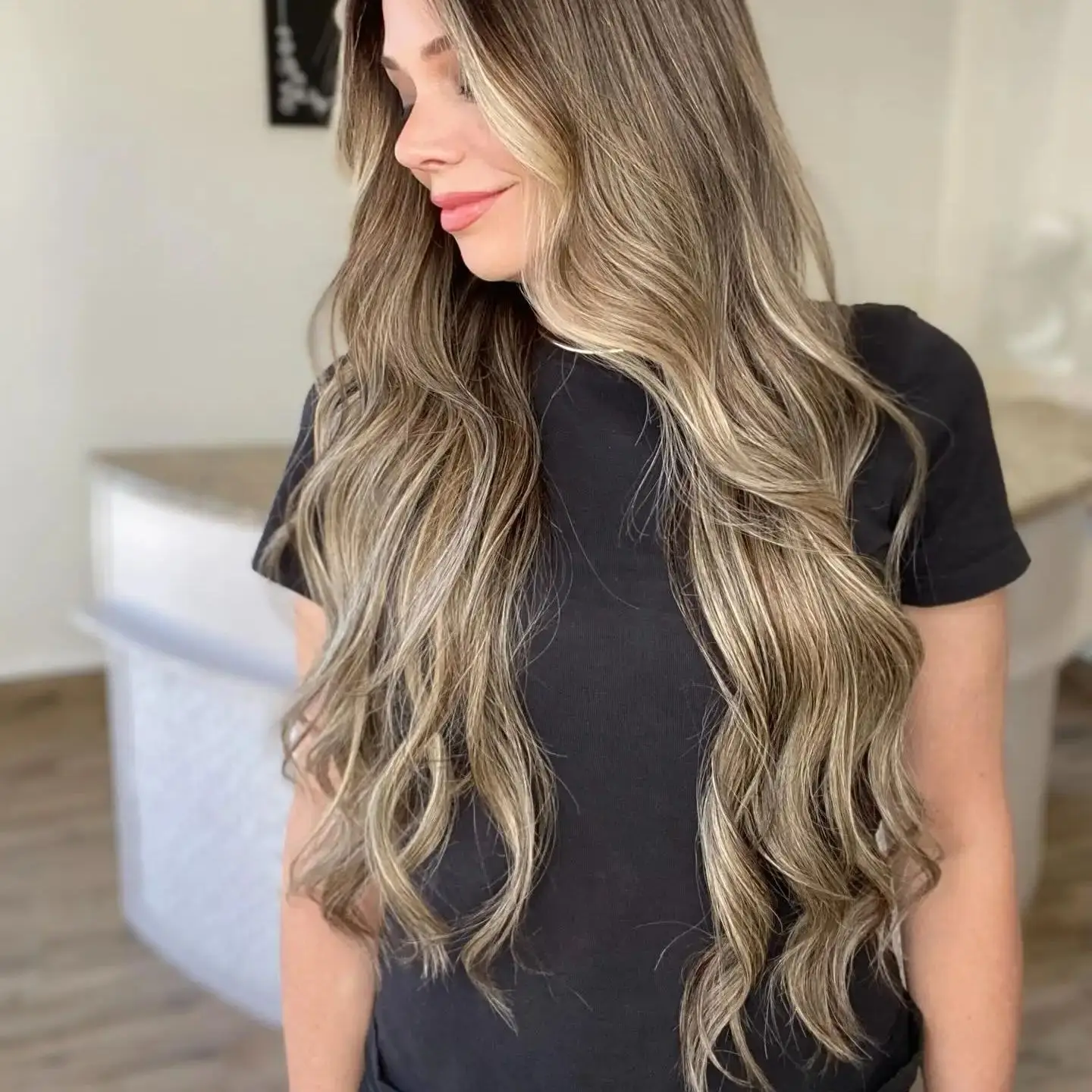 Soft Highlight 13x4 Long Length Loose Wave Synthetic Wig Ombre Brown Lace Front Glueless Women's Wig Free Part Brunette Fibre