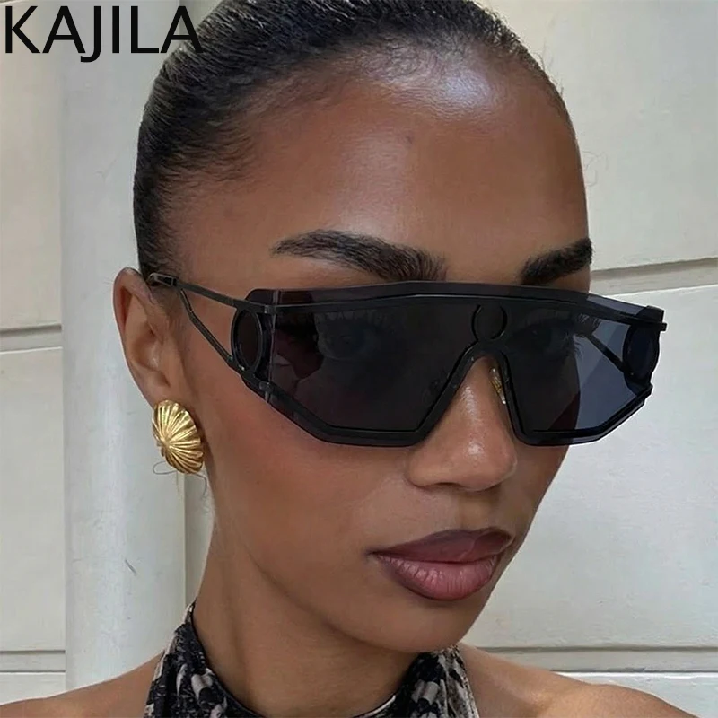 

Oversized Steampunk Rimless Mask Sunglasses Women 2025 Luxury Brand One-Piece Wrap Around Shield Sun Glasses Windproof Shades