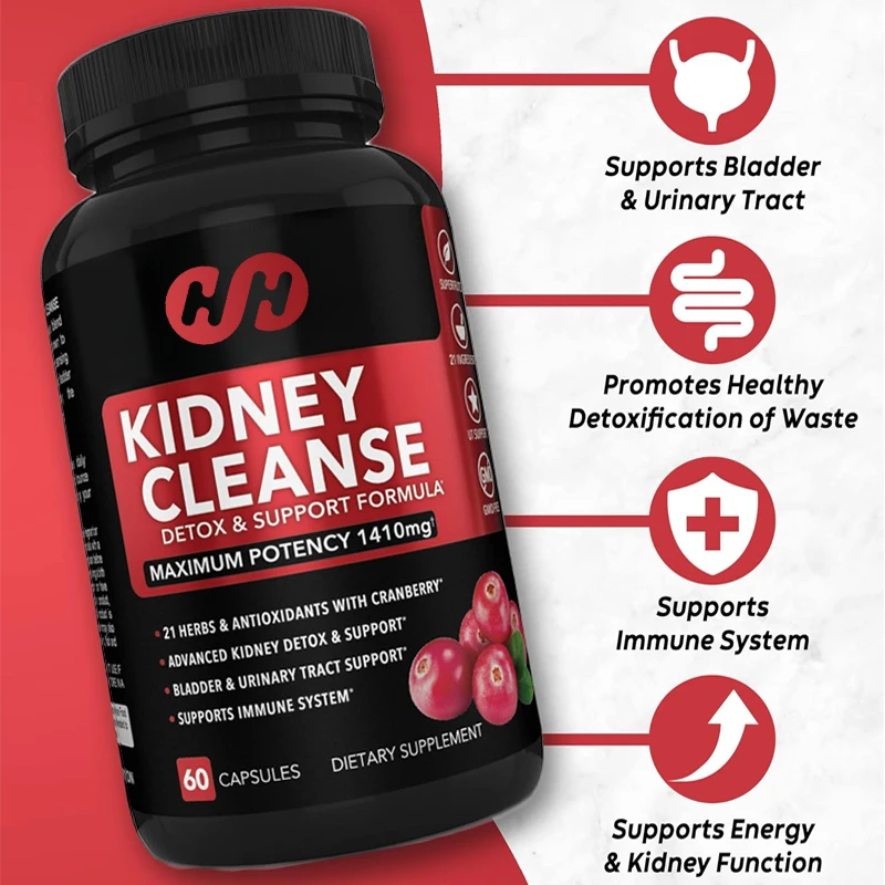 Kidney Cleanse Detoxification 60Capsules Natural Cranberries and Juniper Berries Support Kidney,Bladder,and Urinary Tract Health