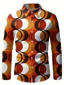 70s Theme Parties Men's 70s Disco Party Shirt - Retro Vintage Formal & Casual Button-Up Blouse with gradient, Machine Washable 3