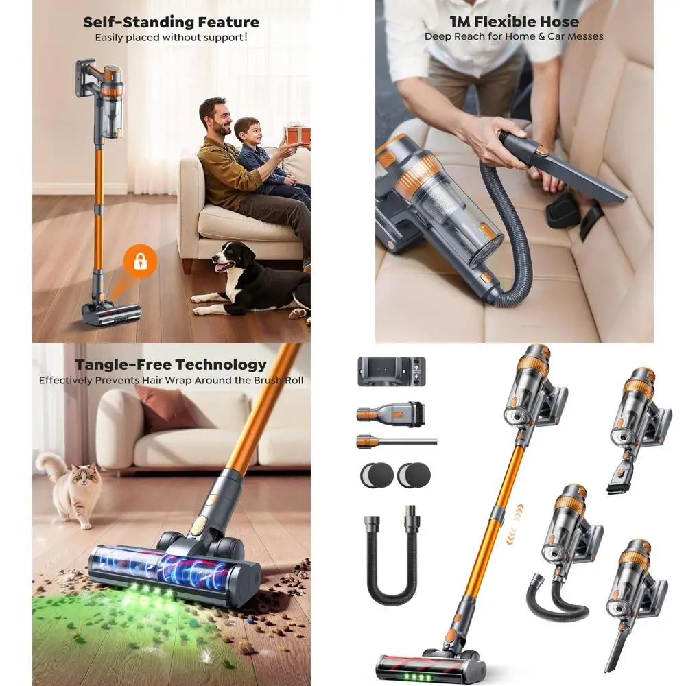 

600W 50KPa Cordless Vacuum Cleaner, 65-Minute Runtime, LED Touch Screen, Wall-Mountable, Ideal for Pet Hair, Carpets, Hard Floor