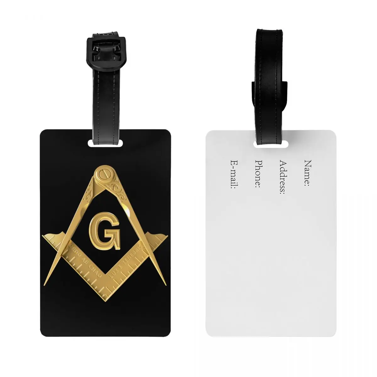 Personalizado Ouro Freemason Logo Bagagem Tag, Proteção de Privacidade, Masonic Mason Bagagem Tags, Travel Bag Labels, Mala