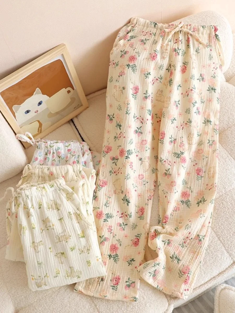 

Cute Cartoon Sp Pants Women's Loose Straight Leg Thin Summer Home Clothes Outerwear Sweet Sle High Waist Long Pants