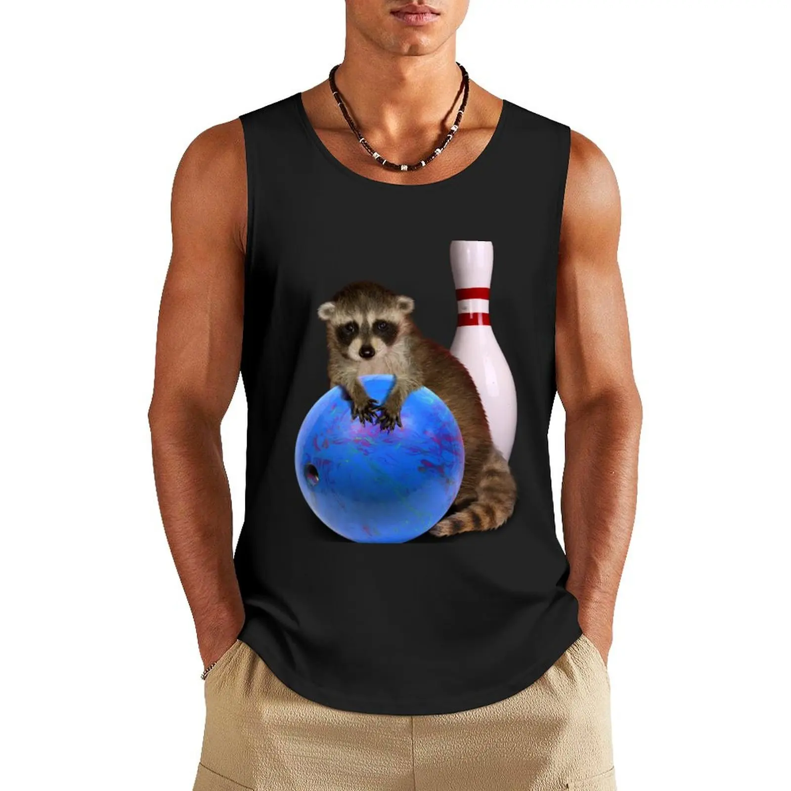 

Bowling Raccoon Tank Top sexy clothes men gym clothes men vests for men