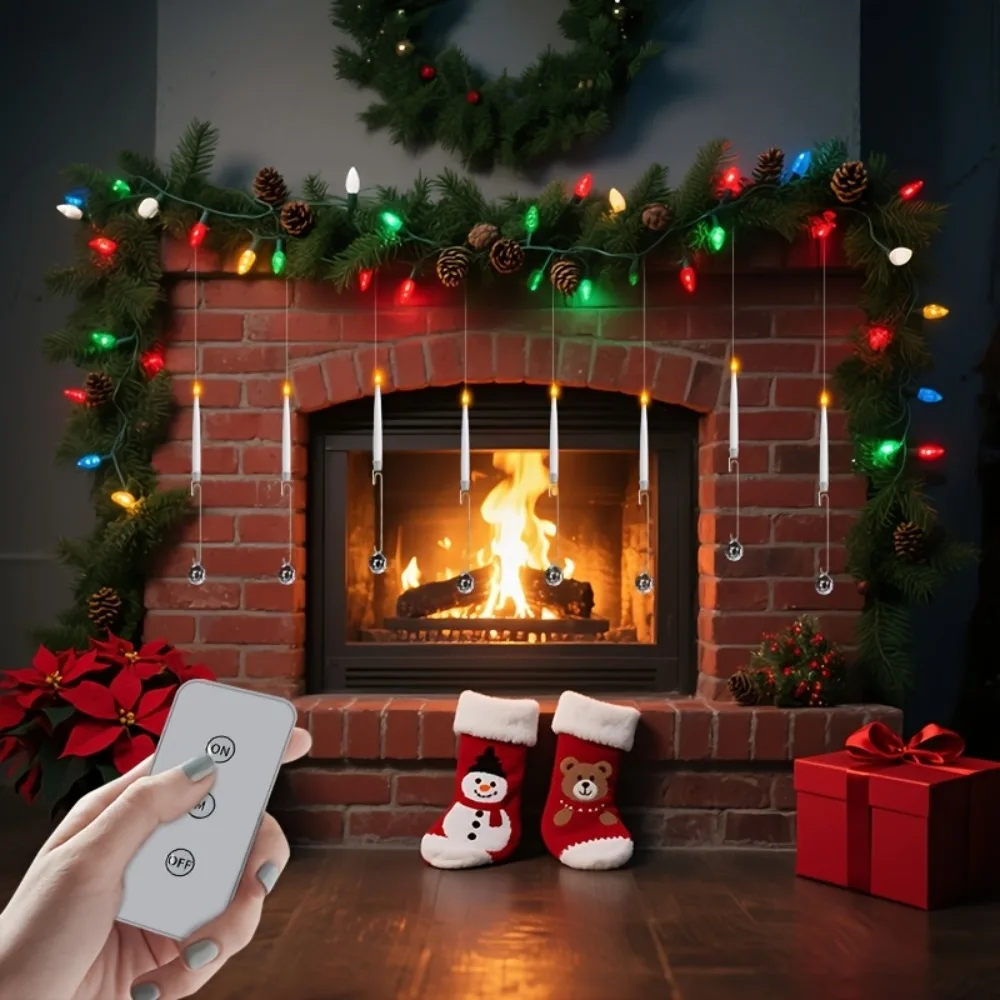 6 Piece Battery Powered Christmas Tree Suspended LED Candle with Crystal Pendant Hook Design Flameless Electronic Candle