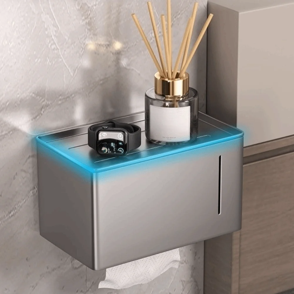 Wall-Mounted Toilet Paper Holder Non Perforated Metal Bathroom Tissue Rack High Quality Waterproof Tissue Storage Case Hotel view 2