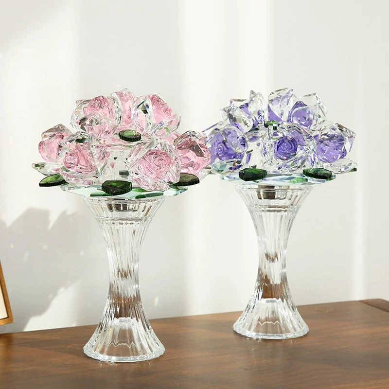 

Хрустальные украшения с розами, креативная хрустальная цветочная скульптура, роскошные произведения искусства, украшение рабочего стола в гостиной, художественные подарки для рукоделия