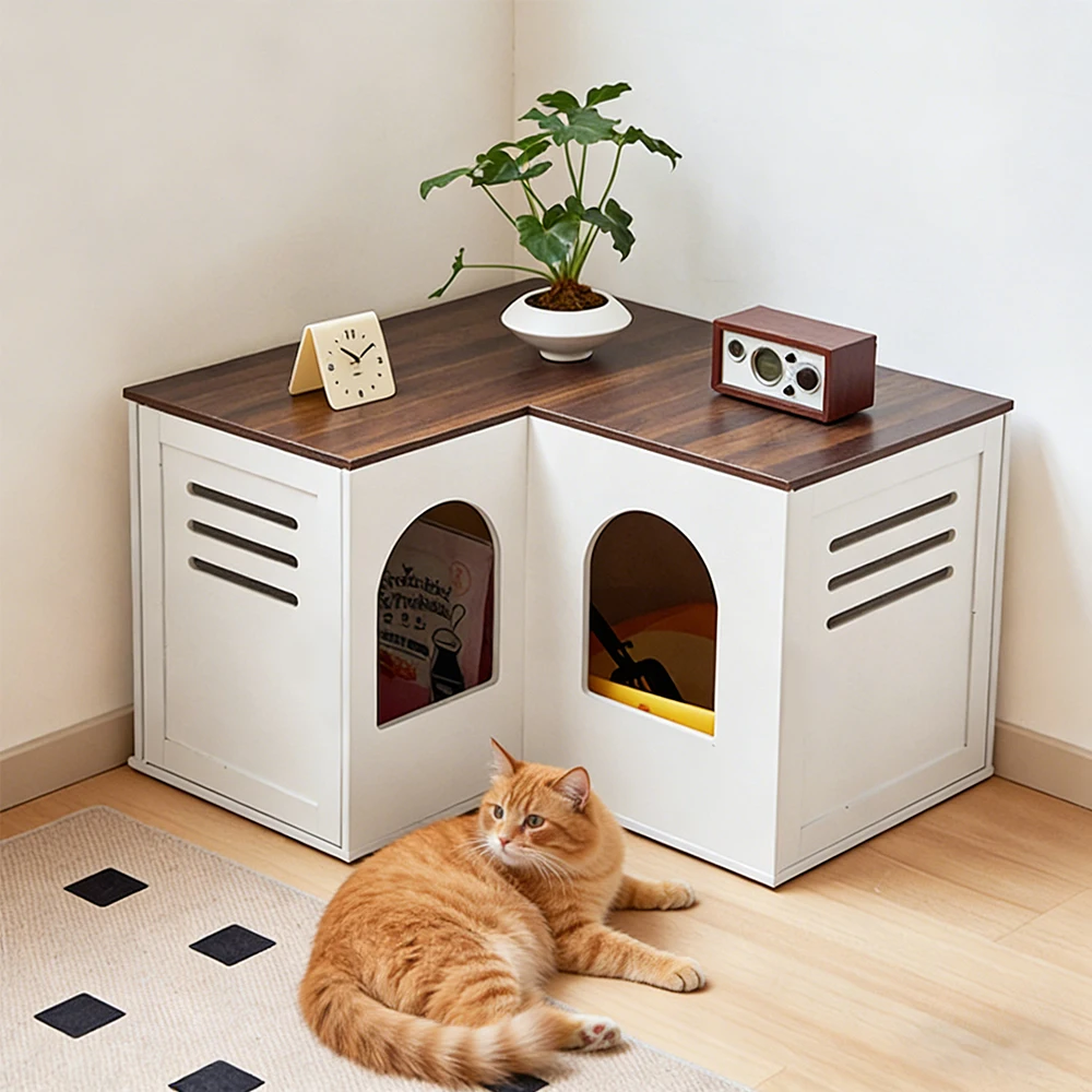 Pet Furniture Multi-functional Cat Litter Box Storage House Cabinet Cat Double Door Side Room Professional Custom