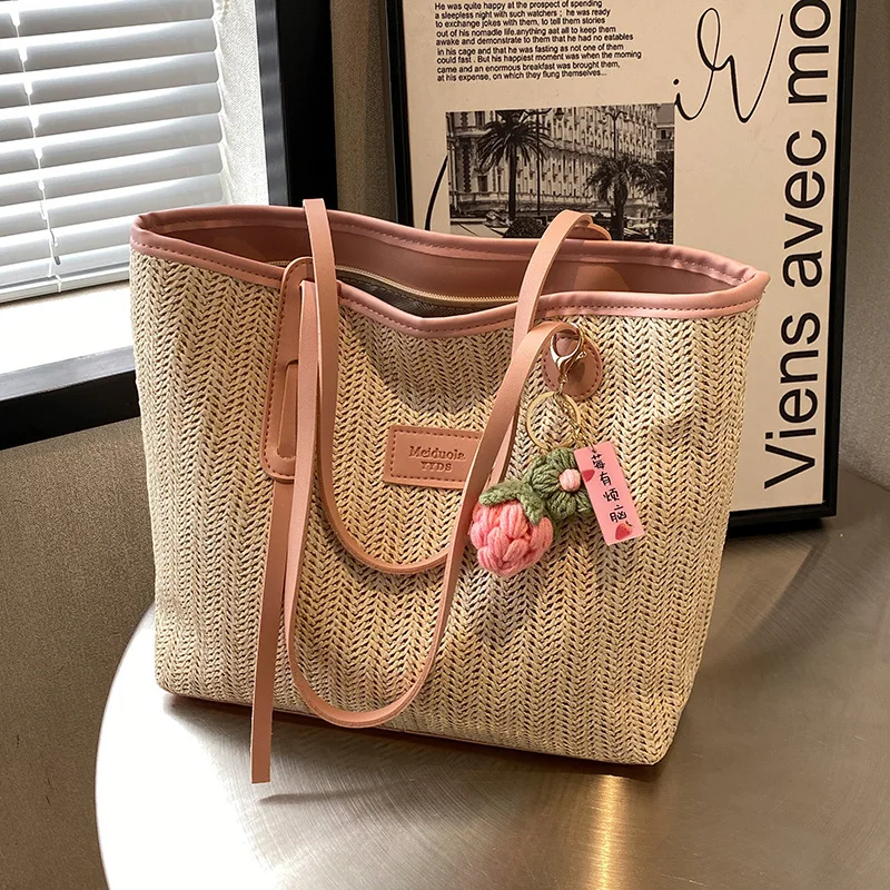 Shoulder Bag Straw Rattan Woven Bags for Women Large Capacity 2023 Summer Trend All-match Leisure Travel Beach Student Tote Bag