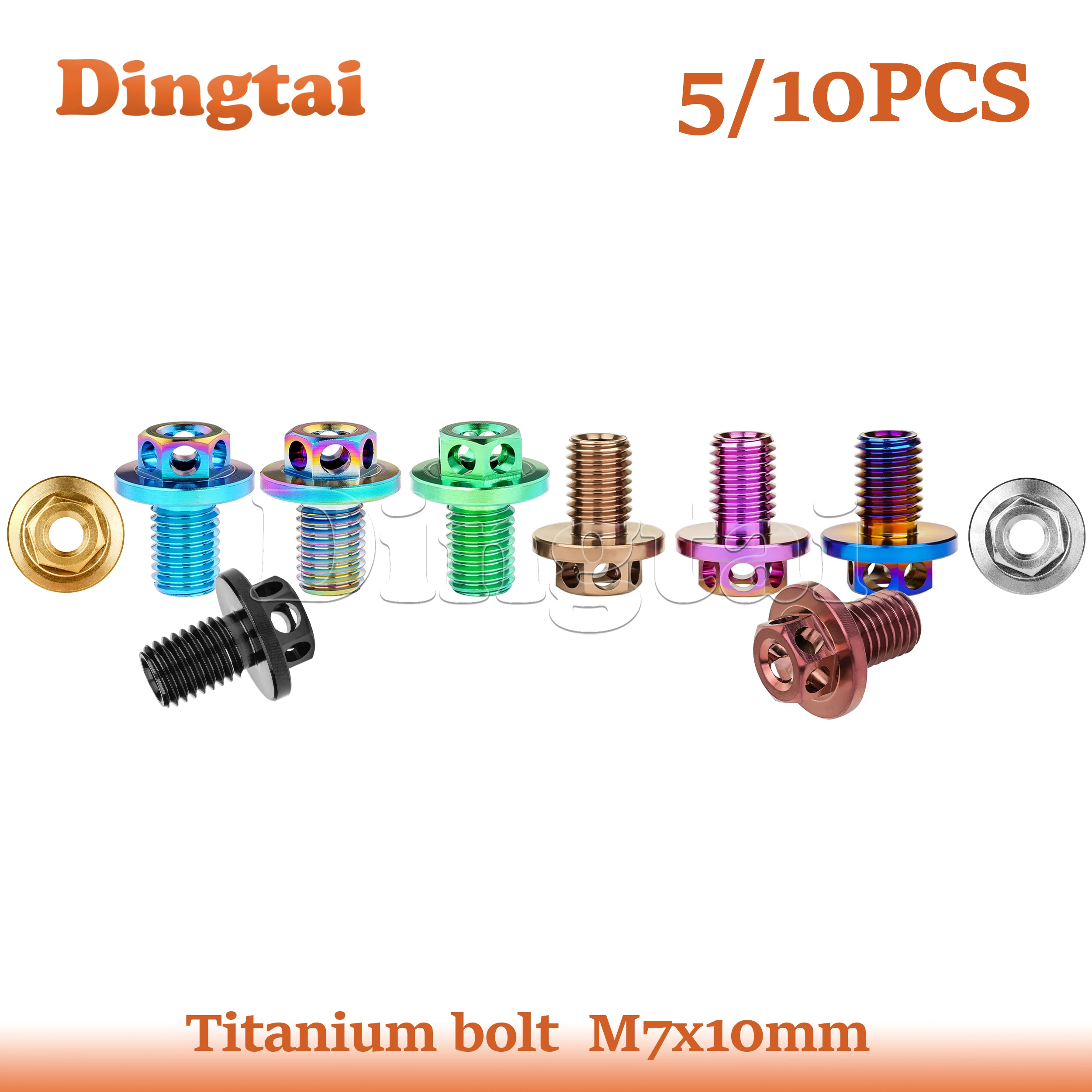 Dingtai Titanium Bolt 5/10pcsM7x10mmBanjo  Oil Pipe Fitting Screw Metric Male Thread Pipe Fitting Fasteners Hardware Accessories