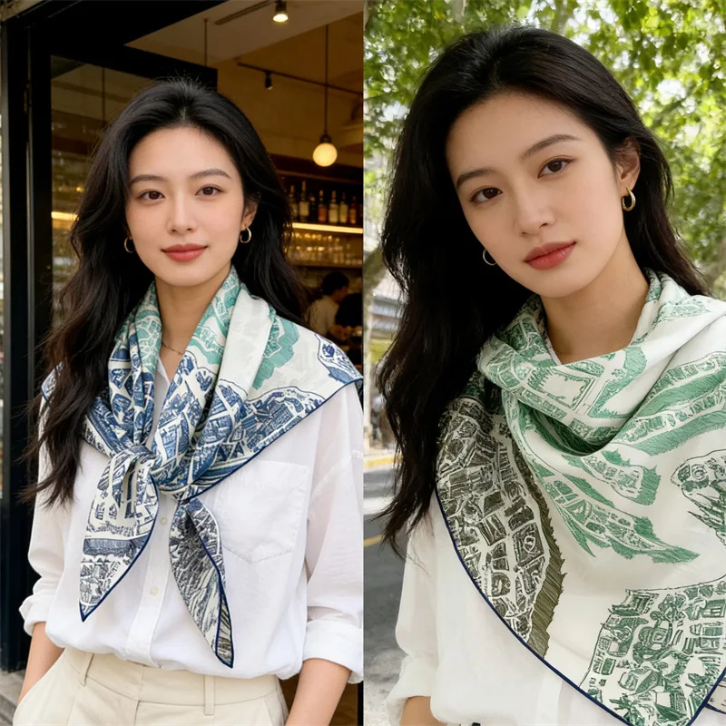

18MM Silk Scarf AB Sided Print Luxury Designers Hand Rolled Square Scarves Wrap Women Foulards Femme Head Neck Bandanas 90 Hijab