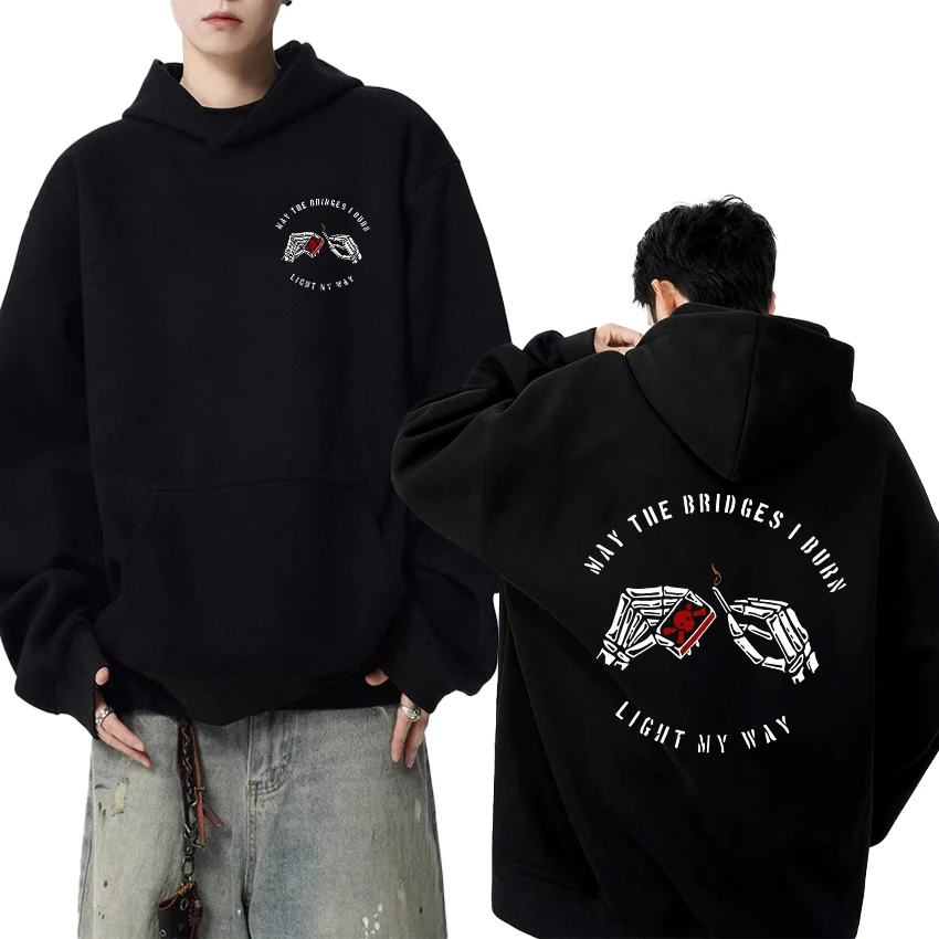 

2025 New in Vintage Skull printed Hoodie Men women "Where the Bridges I Ducked Light My Way" streetwear Unisex Fleece pullover