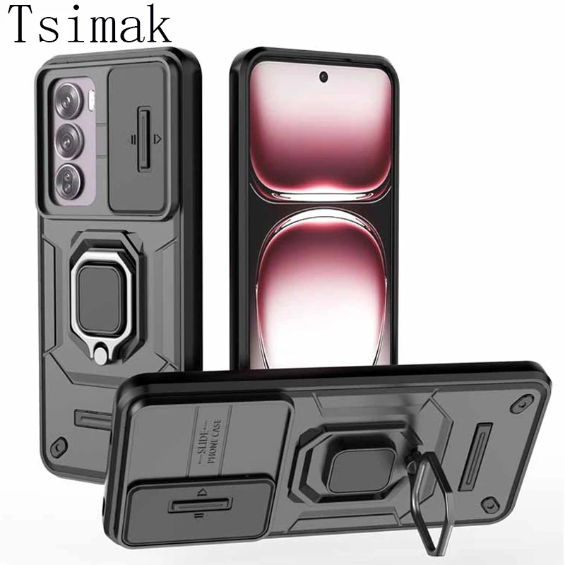 Slide Lens Case For OPPO Reno 12 Pro Reno12 11F 11A Shockproof Armor Stand Back Fundas for Realme C61 C63 C65 C67 Phone Cover