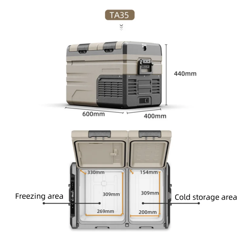 Refrigerador con Compresor de Doble Zona de 35L |   Nevera Portátil para Auto/Hogar, con Control por Aplicación, Ideal para Campamentos al Aire Libre (Nevera Pequeña para Auto)