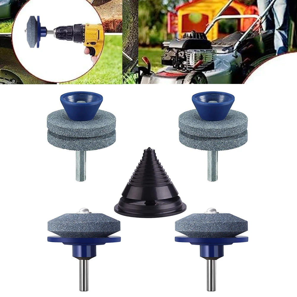 

4pcs Lawn Mower Blade Sharpener Kit Grinding Stone Electric Cutter Sharpener Rotary Drill Cutter Lawnmower Grinding Tool