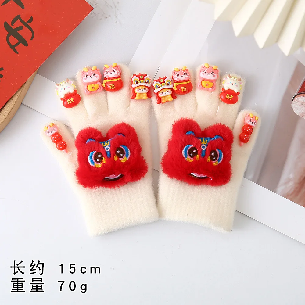 قفازات للتدفئة في الشتاء 2024 كارتون رأس السنة الجديدة خمسة أصابع للتبقي البارد بالإضافة إلى أصابع الإصبع للتدفئة #1