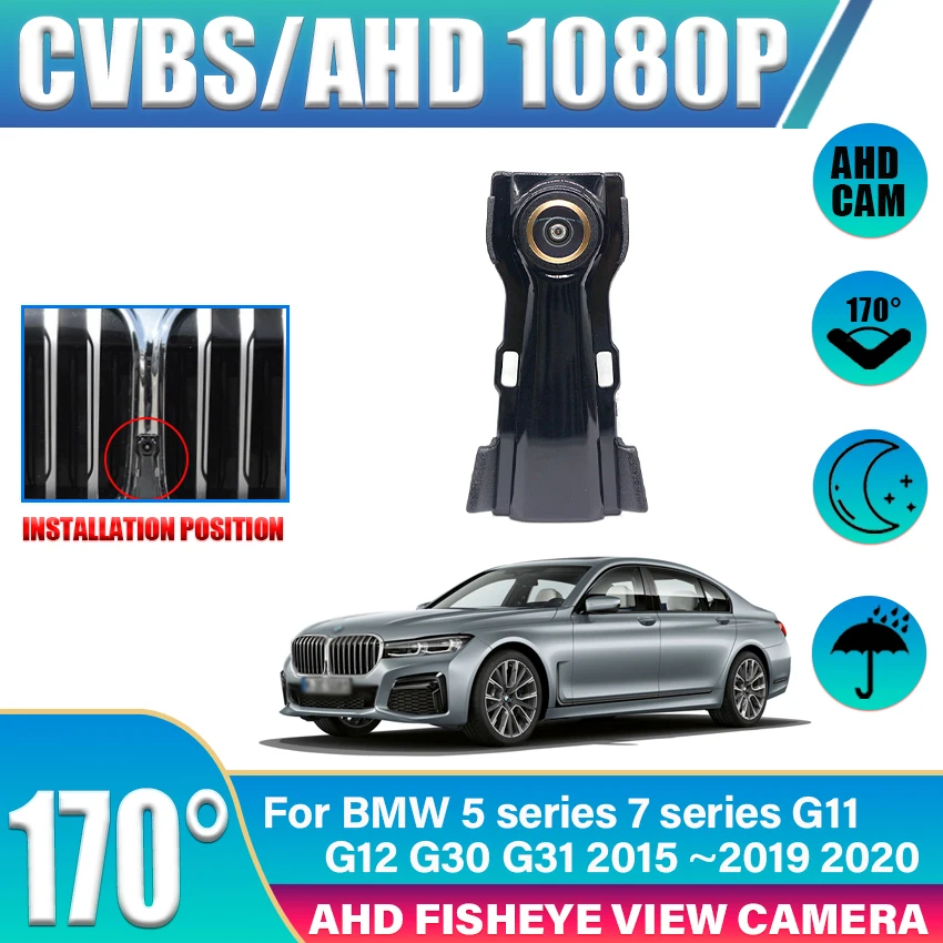 AHD LOGO Golden Fisheye Car Parking Front View Camera For BMW 5 series 7 series G11 G12 G30 G31 2015 2016 2017 2018 2019 2020