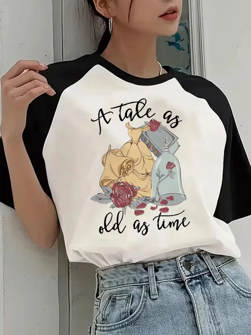 Damen Koreanischer Stil T-Shirts Tops 90er Casual Gothic Rundhals Kurzarm T-Shirt Damen Rosen-Buchstaben-Print Grafik T-Shirt Kleidung