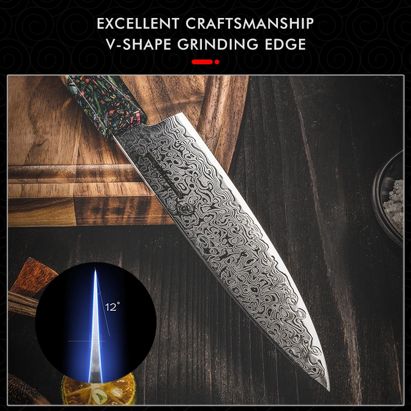 Grandsharp Japanese Damascus AUS-10 Steel 5.5 Inch Utility Knife Ultra Sharp Stainless Steel Chef Slicing Cutter Kitchen Knives