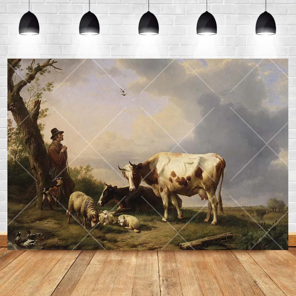 Rural Pastoral Scenery Photography Background Custom Vintage Oil Painting Art Picture Adult Portrait Decor Backdrop Photo Studio