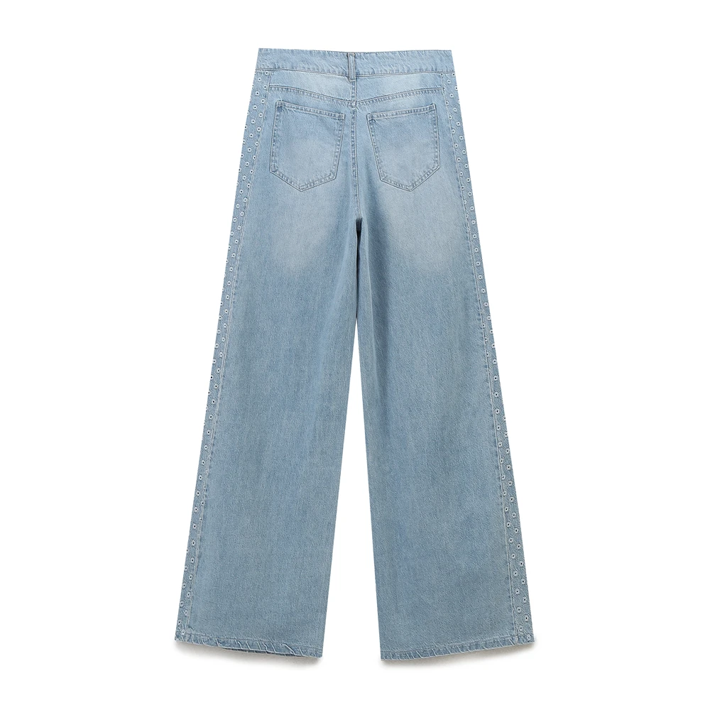 JNLEAOG High Waist Embroidered Hollow out Denim Jeans Women's Faion Design Autumn New Sle Loose Fit Polyester Fabric