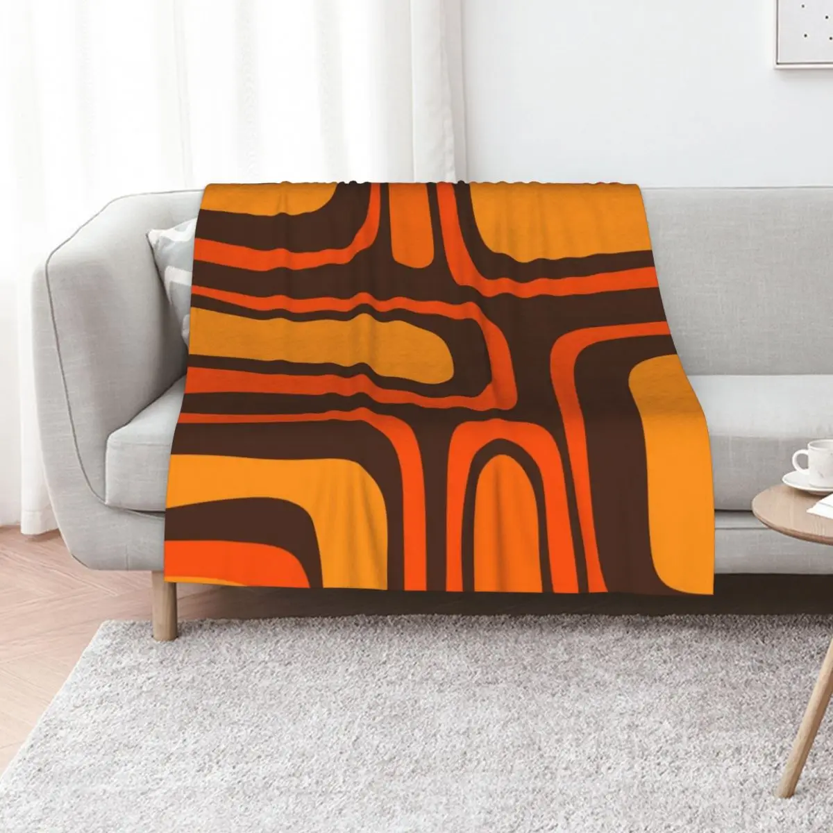 Palm Springs Retro Mid-Century Modern Abstract Pattern in 70s Brown and Orange Throw Blanket Luxury Decorative Beds Blankets