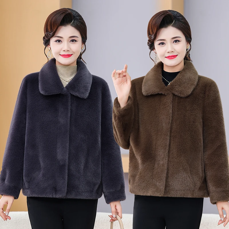 

Women Mink Jacket Winter Middle-Aged Elderly Mothers Fur Coat Thick Outwear Mink Fur Jacket Ladies Short Tops