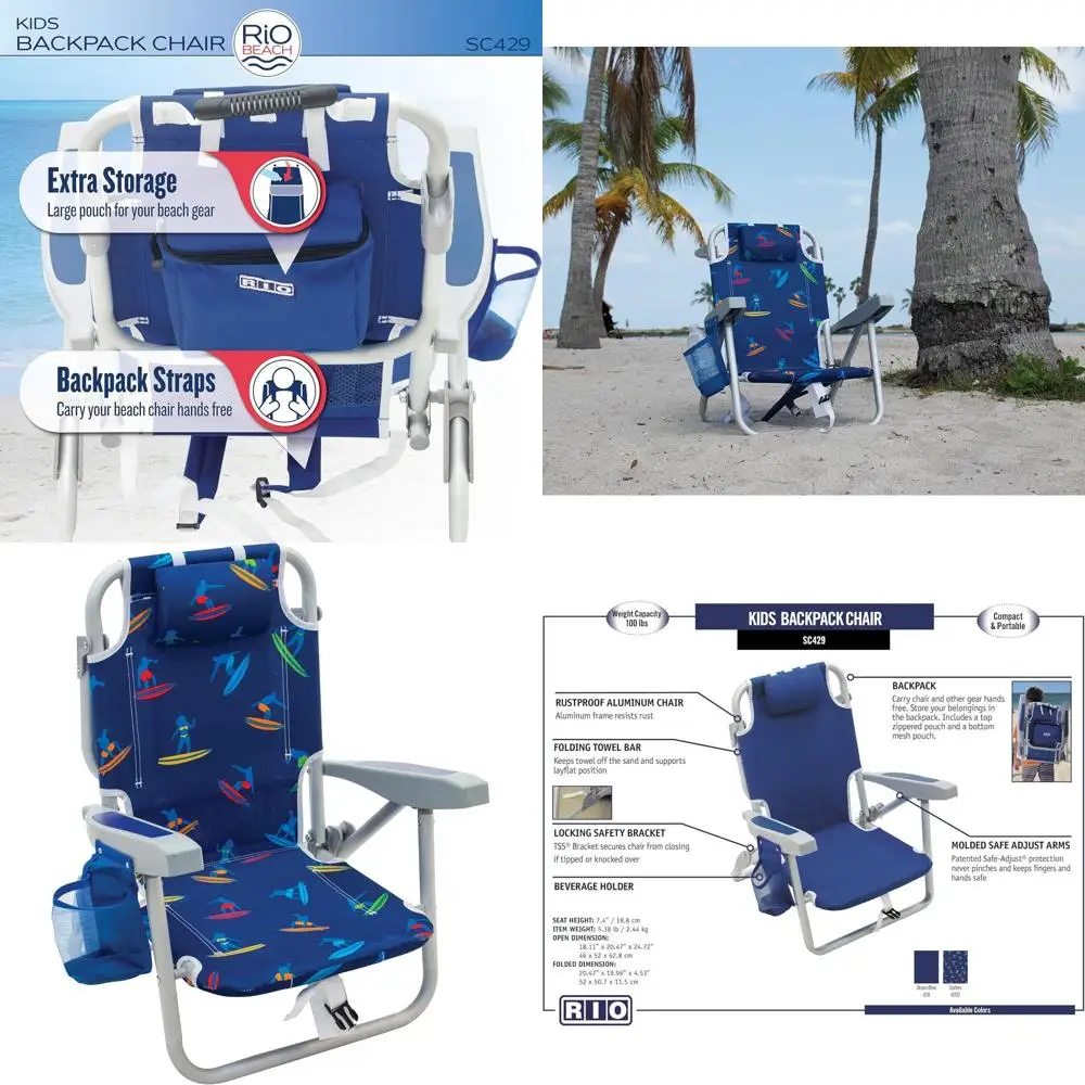 

Kid's 5-Position Adjustable Backpack Beach Chair with Sur Power Support