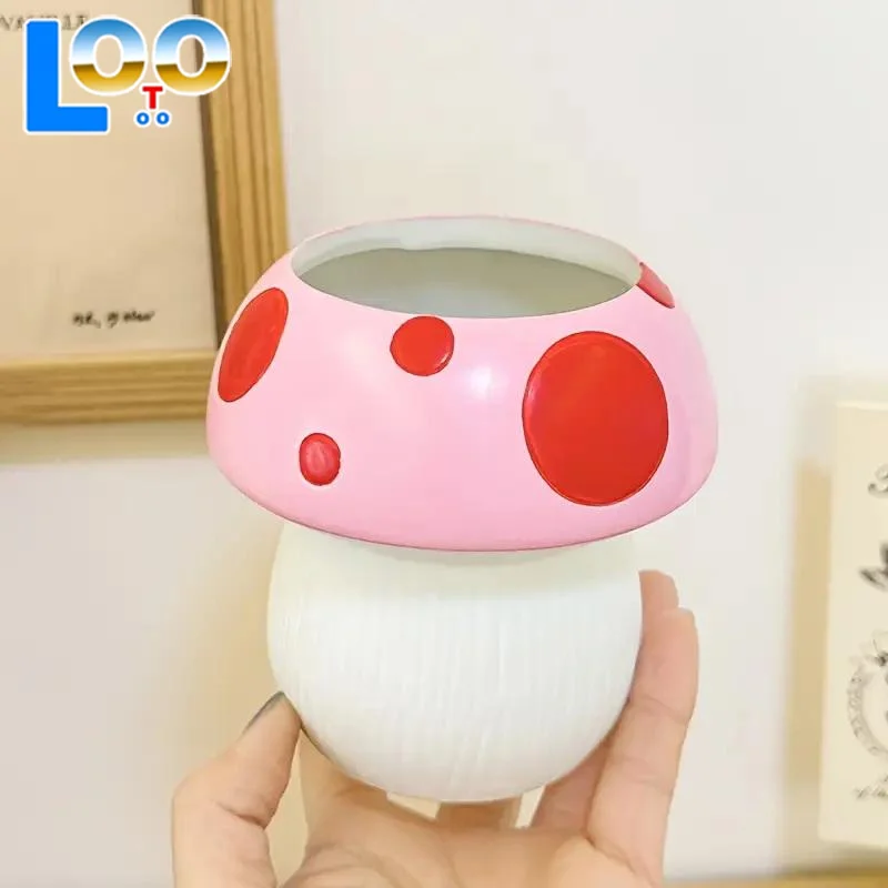 Seri Wadah Pena Keramik Bentuk Jamur yang Lucu, Cocok untuk Wadah Kuas Rias, Perlengkapan Kantor, Dekorasi Meja Kerja yang Kreatif