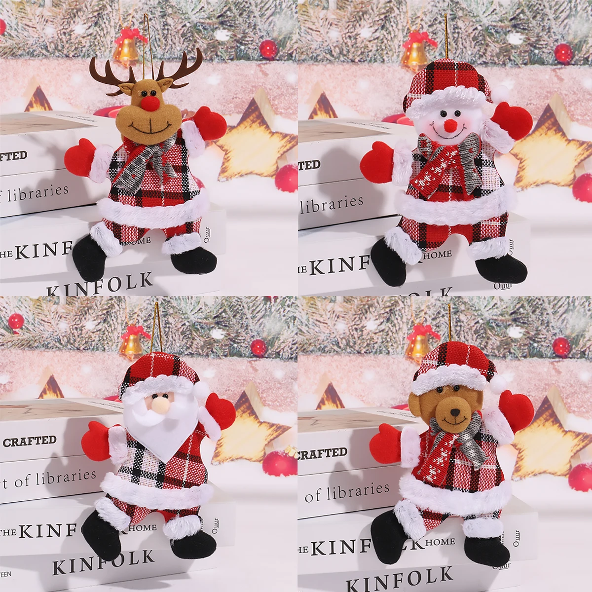 

18*13cm Christmas Decorations Santa Claus Snowman Fawn Christmas Tree Pendant Mall Scene Layout Decorative Hanging Ornaments