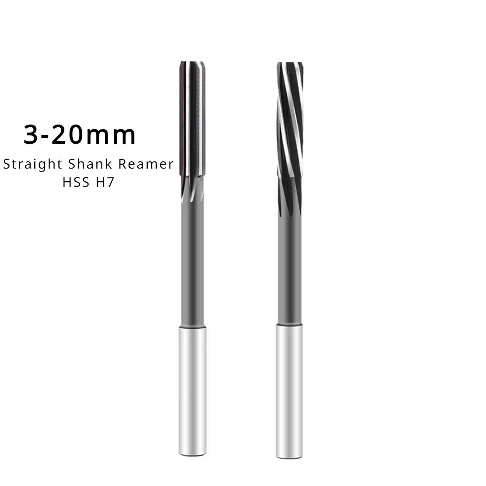 3-20mm HSS Machine Spiral Reamer H7 Rotary Tool Straight Shank Multi-Specification Drilling Wood Steel Aluminum Copper Deburring