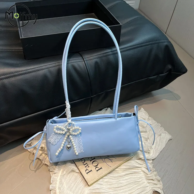 

Women Casual Tote Handbag Bow Underarm Bags Shoulder Bag for Women Luxury Designer Handbags Branded Fashion Totes with Pendant