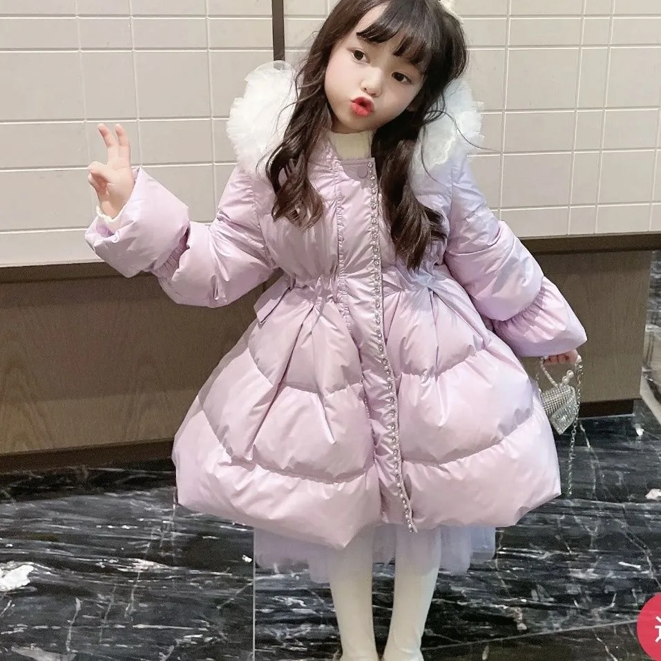 

Girl Top New Winter Fashion Style Cotton Padded Coat Baby Girl Waist Princess Lolita Dress Solid Cotton Clothing Kids Clothes