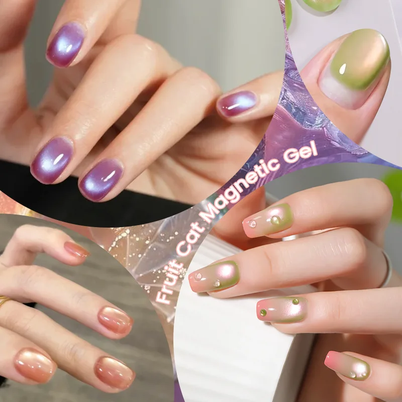 3 قطعة هلام طلاء الأظافر عين القط الفاكهة والفرنسية برأسين قضيب مغناطيسي عدة تألق بريق شبه دائم نقع قبالة الأشعة فوق البنفسجية المغناطيسي الغراء #6